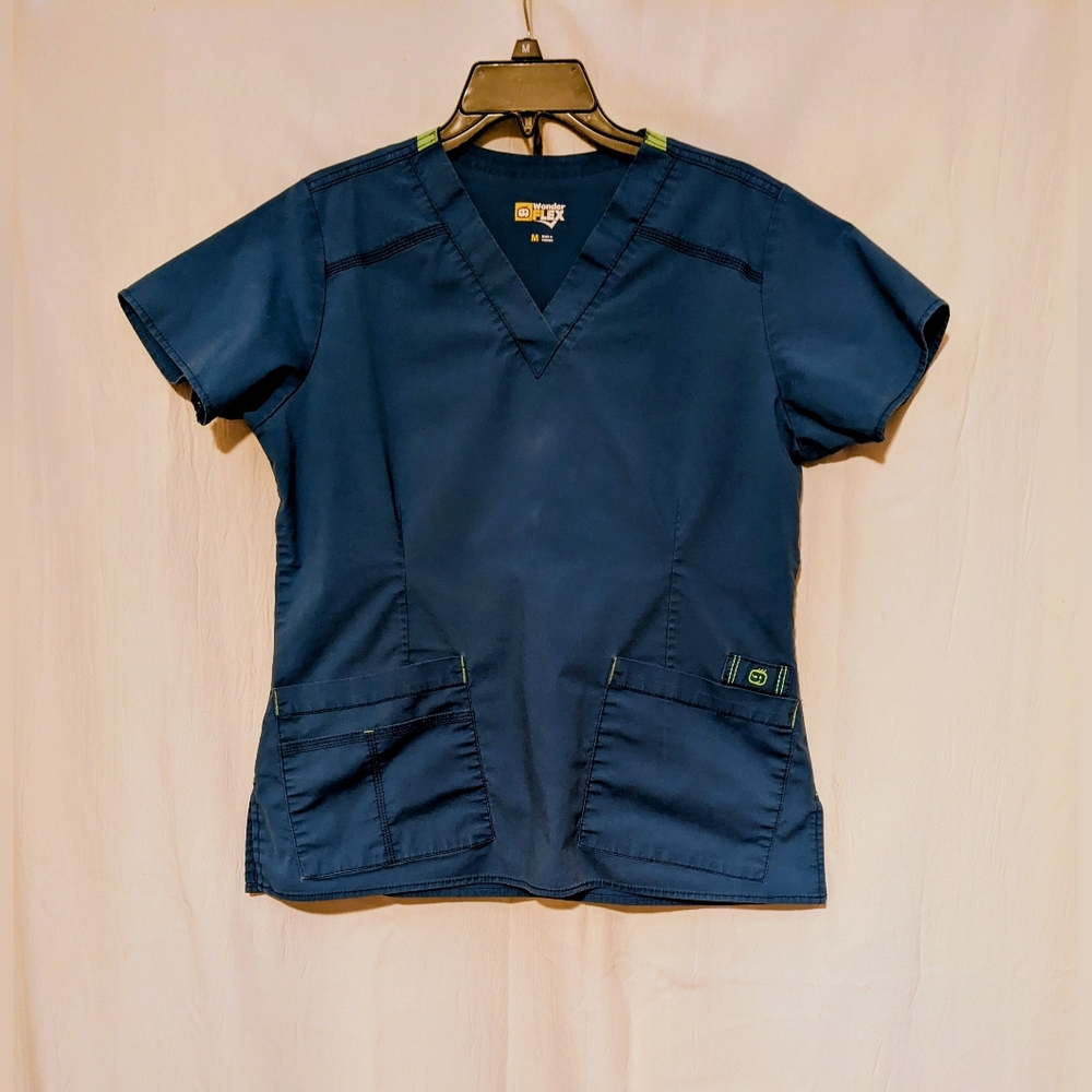 Wonder Flex Nursing Medical Scrub Uniform Navy Blue Top Medium